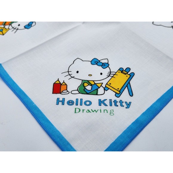 Vintage Hello Kitty Cotton Cloth Napkin Handkerchief Blue - 1980s NOS - New! - Picture 5 of 6